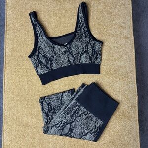 Women’s Fabletics Olive Green and Black Snake Print workout set